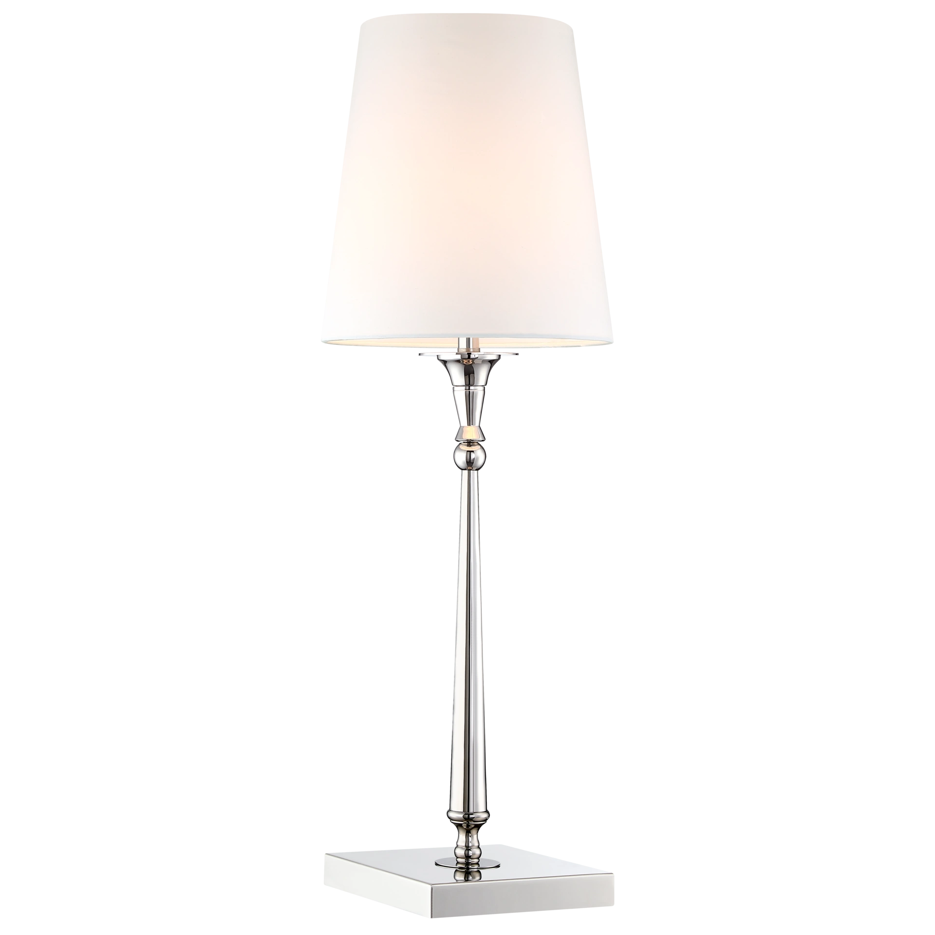 LAMPA STOŁOWA Austin niklowana z białym, materiałowym abażurem, elegancka