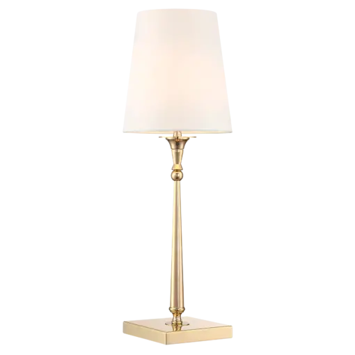 LAMPA STOŁOWA Austin złota, metalowa podstawa, biały abażur, klasyczna elegancja