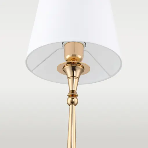 LAMPA STOŁOWA Austin złota, metalowa podstawa, biały abażur, klasyczna elegancja, do salonu