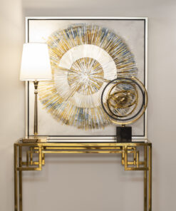 LAMPA STOŁOWA Austin złota, metalowa podstawa, biały abażur, klasyczna elegancja, wyjątkowa