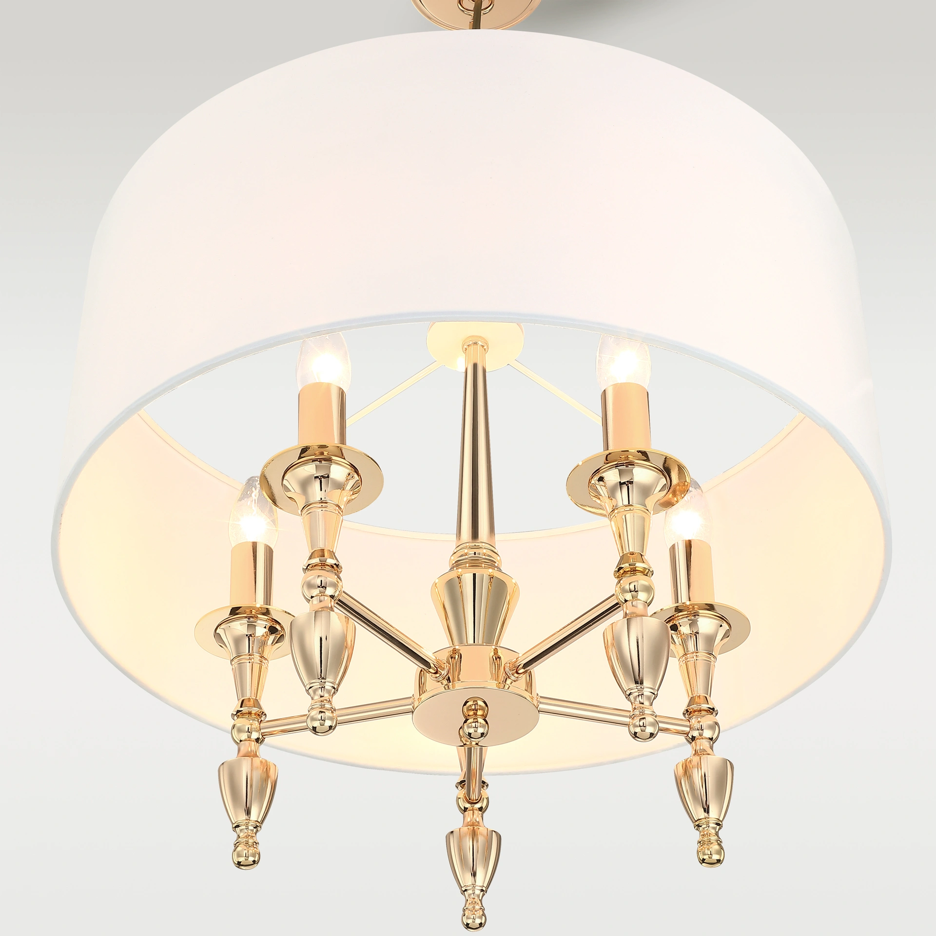 LAMPA WISZĄCA Austin okrągła w złotym, lśniącym wykończeniu, 5 źródeł światła, piękna, do salonu