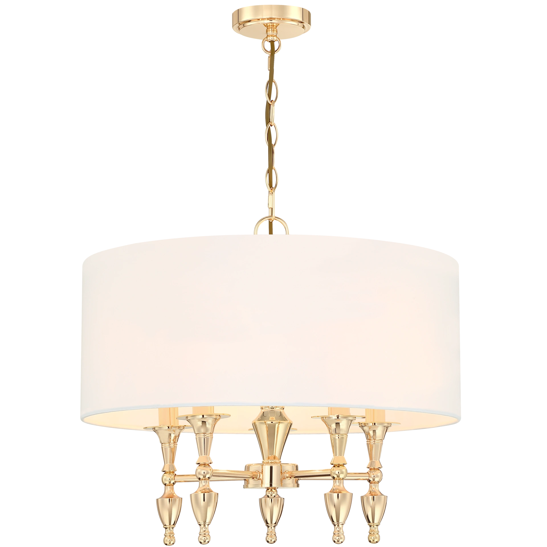 LAMPA WISZĄCA Austin okrągła w złotym, lśniącym wykończeniu, 5 źródeł światła, piękna