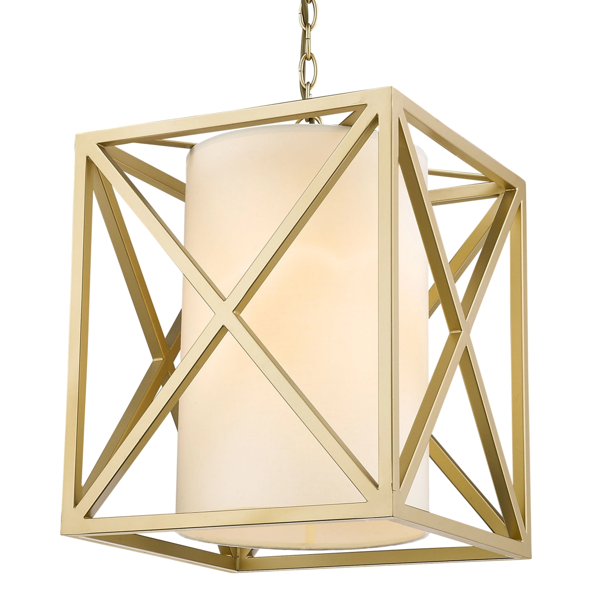 LAMPA WISZĄCA New York złota, kwadratowa w kształcie klatki, biały abażur, glamour, piękna LAMPA WISZĄCA New York złota, kwadratowa w kształcie klatki, biały abażur, glamour, piękna