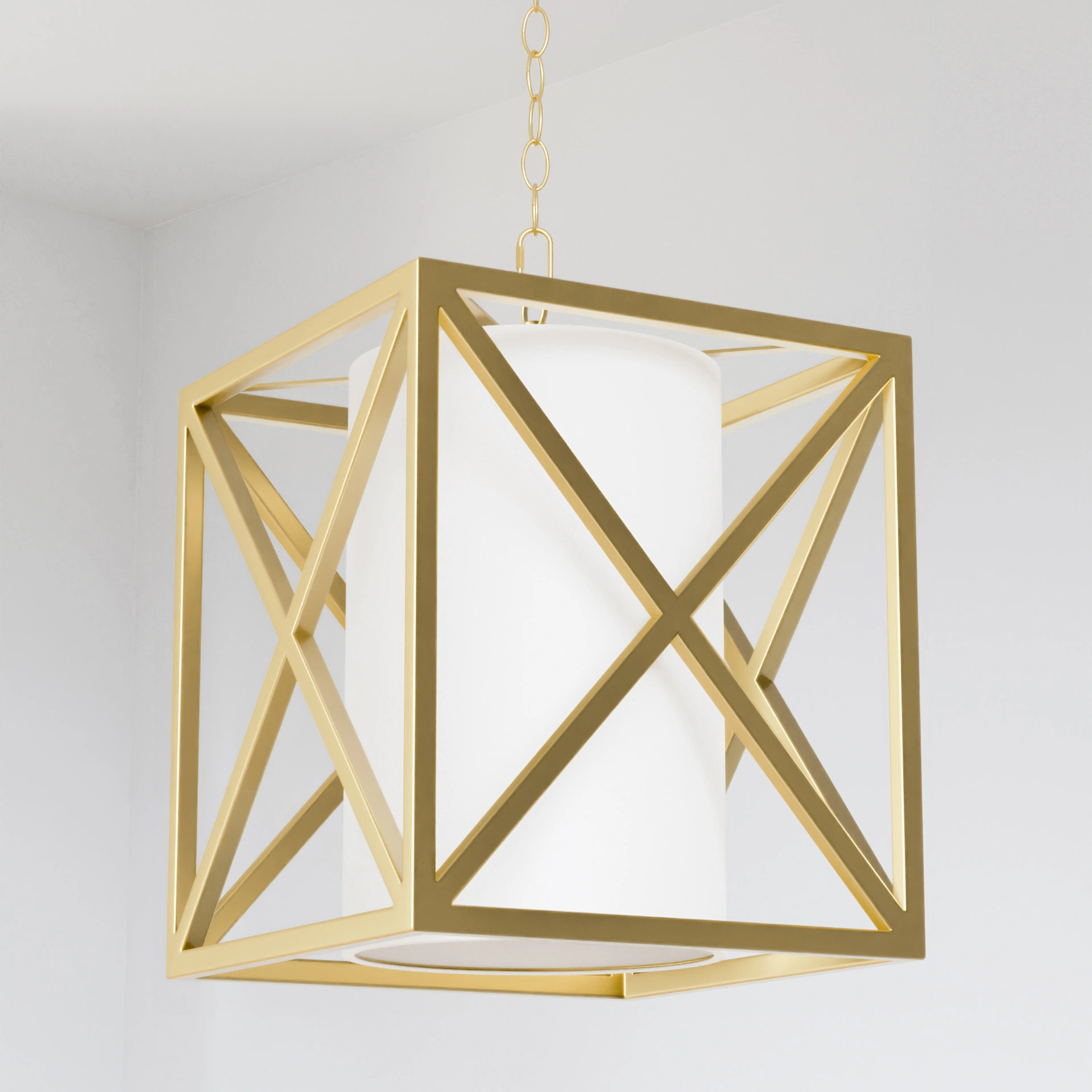 LAMPA WISZĄCA New York złota, kwadratowa w kształcie klatki, biały abażur, glamour, wyjątkowa LAMPA WISZĄCA New York złota, kwadratowa w kształcie klatki, biały abażur, glamour, wyjątkowa