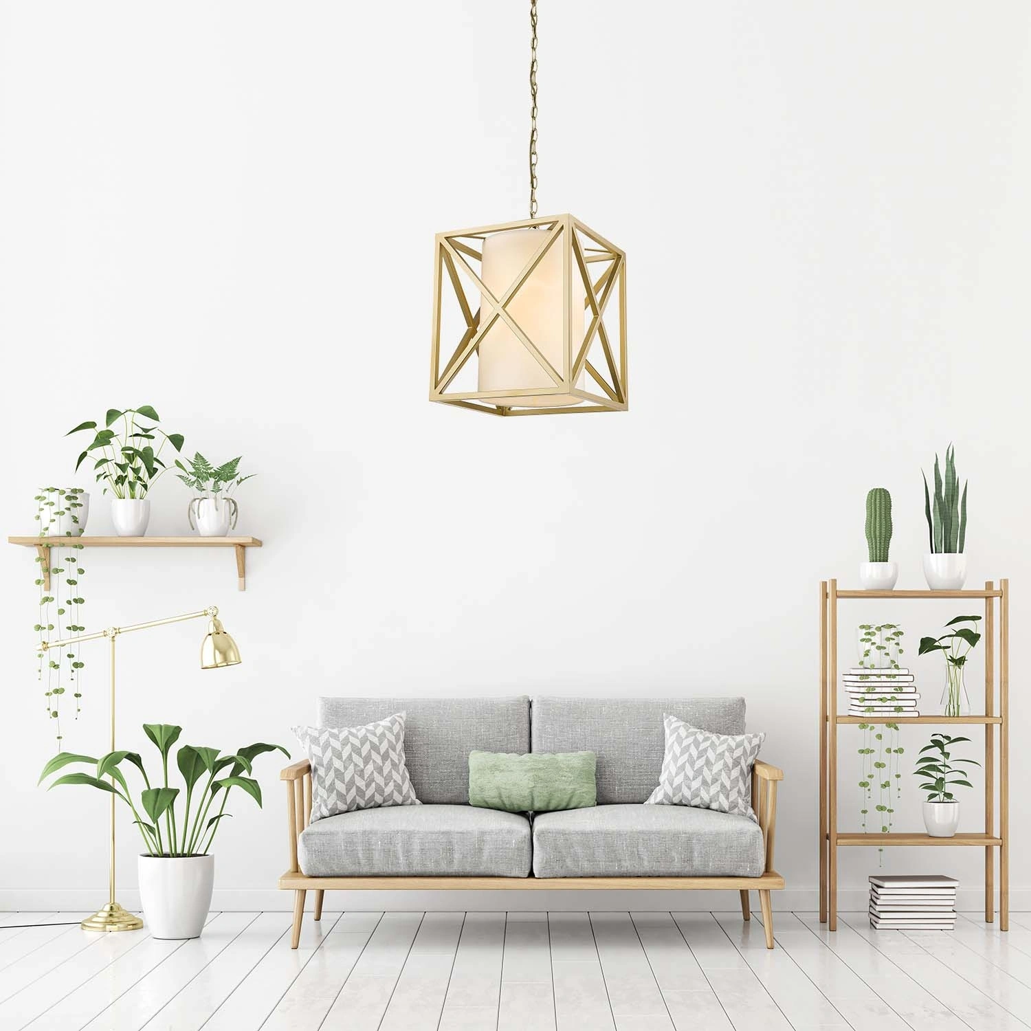 LAMPA WISZĄCA New York złota, kwadratowa w kształcie klatki, biały abażur, glamour LAMPA WISZĄCA New York złota, kwadratowa w kształcie klatki, biały abażur, glamour