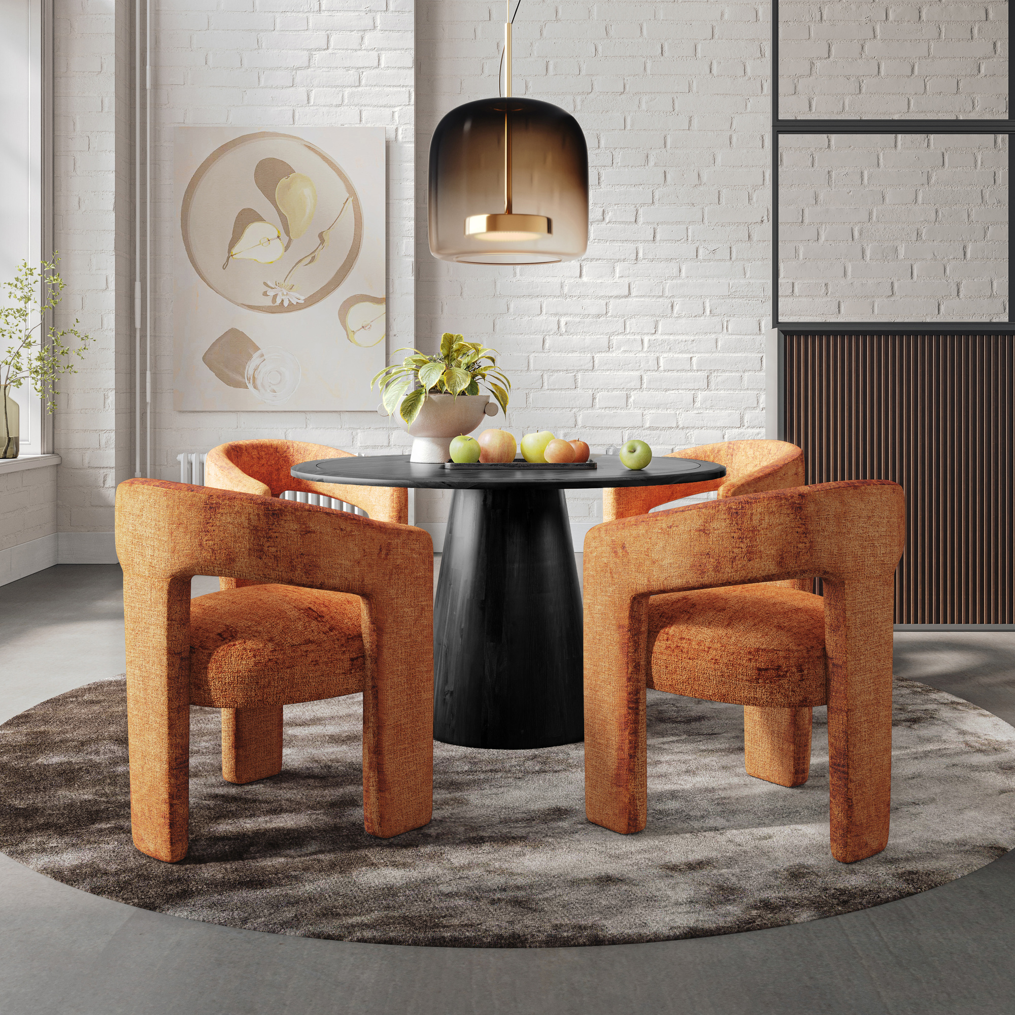 STÓŁ JADALNIANY drewniany, czarny, okrągły blat, minimalistyczny styl, do salonu STÓŁ JADALNIANY drewniany, czarny, okrągły blat, minimalistyczny styl, do salonu