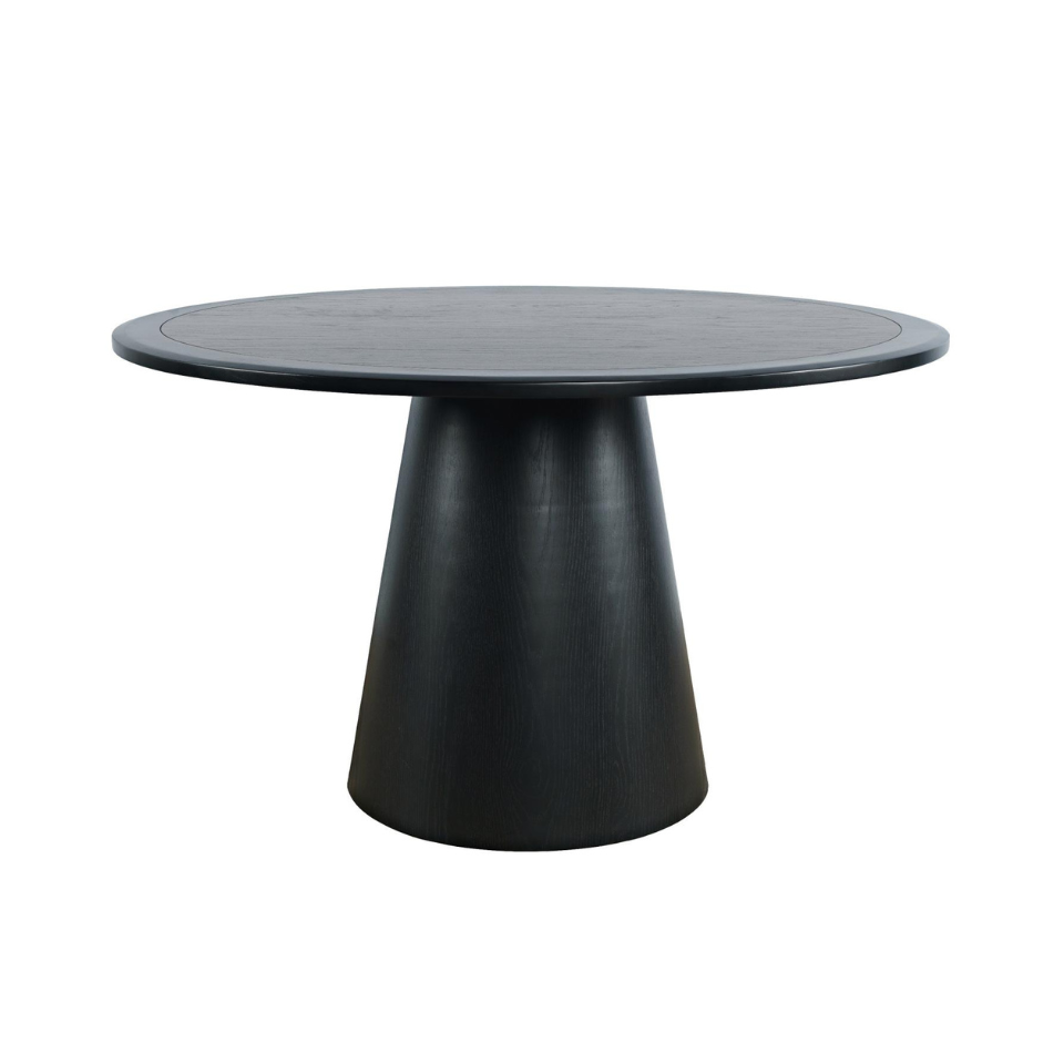 STÓŁ JADALNIANY drewniany, czarny, okrągły blat, minimalistyczny styl STÓŁ JADALNIANY drewniany, czarny, okrągły blat, minimalistyczny styl