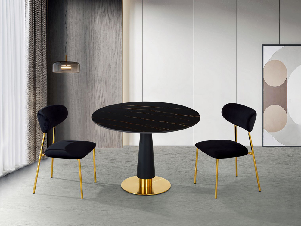STÓŁ JADALNIANY okrągły, czarny, złota noga, styl glamour, elegancki