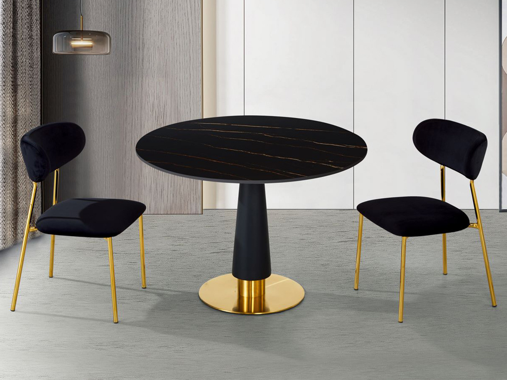 STÓŁ JADALNIANY okrągły, czarny, złota noga, styl glamour, piękny