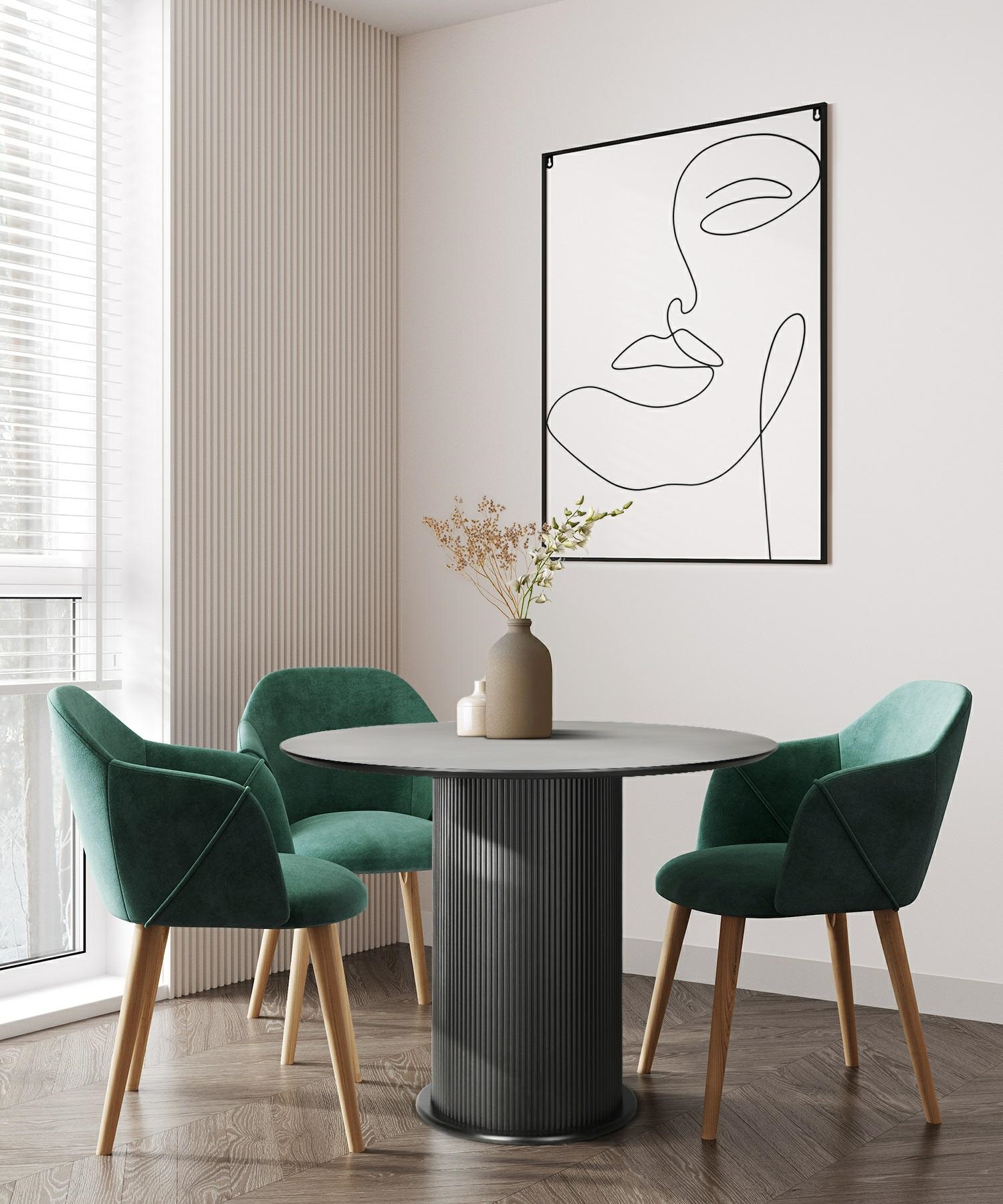 STÓŁ czarny okrągły ryflowana podstawa ekskluzywny styl STÓŁ czarny okrągły ryflowana podstawa ekskluzywny styl