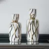 WAZON ceramiczny, biało-złoty wzór, abstrakcyjny, okrągły, styl glamour 30 cm, piękny