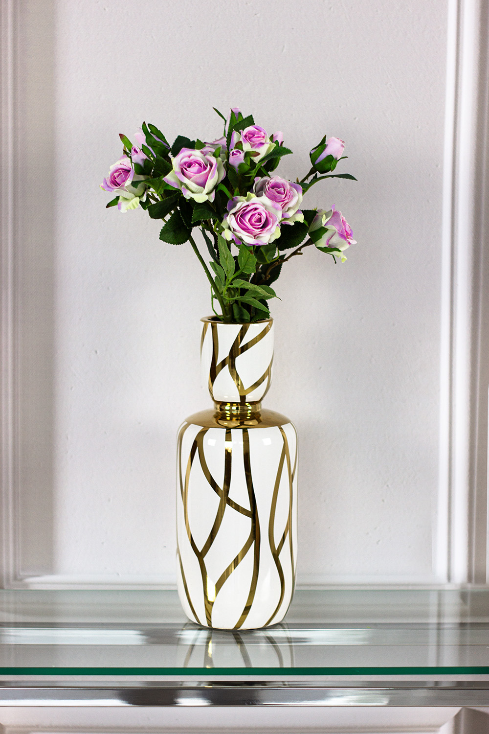 WAZON ceramiczny, biało-złoty wzór, abstrakcyjny, okrągły, styl glamour WAZON ceramiczny, biało-złoty wzór, abstrakcyjny, okrągły, styl glamour