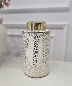 WAZON ceramiczny, okrągły, biało-zloty nowoczesny wzór, dekoracyjny, premium