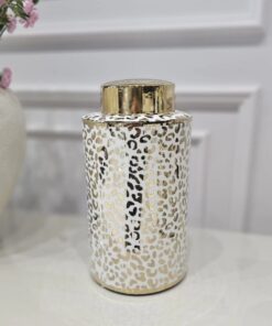 WAZON ceramiczny, okrągły, biało-zloty nowoczesny wzór, dekoracyjny, premium