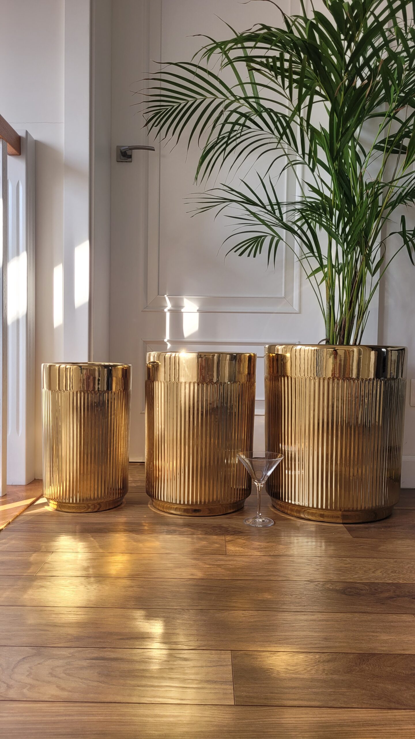 ZESTAW 3 DONIC złotych, ceramicznych, ryflowane, wysoki połysk, styl glamour, piękne ZESTAW 3 DONIC złotych, ceramicznych, ryflowane, wysoki połysk, styl glamour, piękne