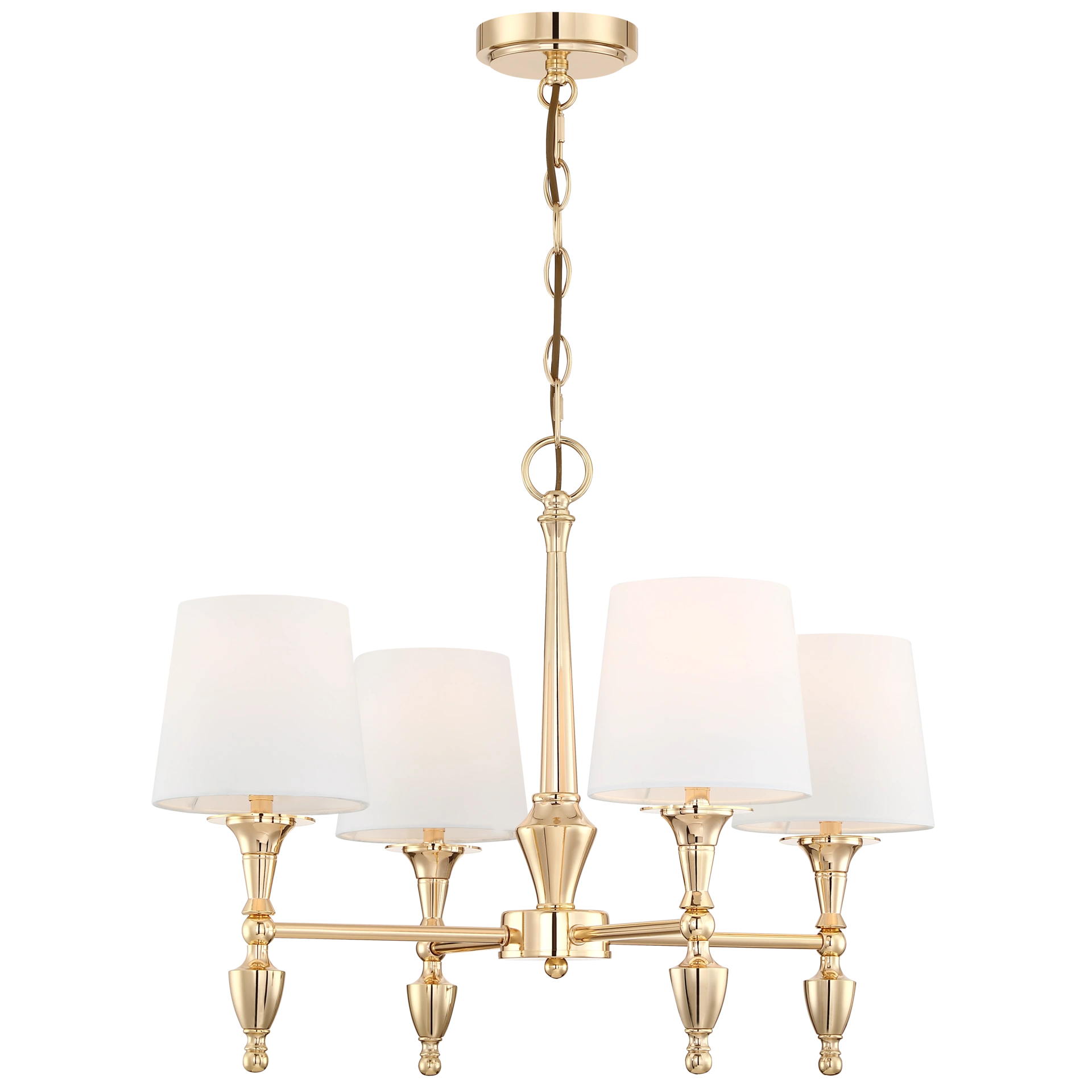 ŻYRANDOL złoty, 4 źródła światła, materiałowe, białe abażury, elegancki ŻYRANDOL złoty, 4 źródła światła, materiałowe, białe abażury, elegancki