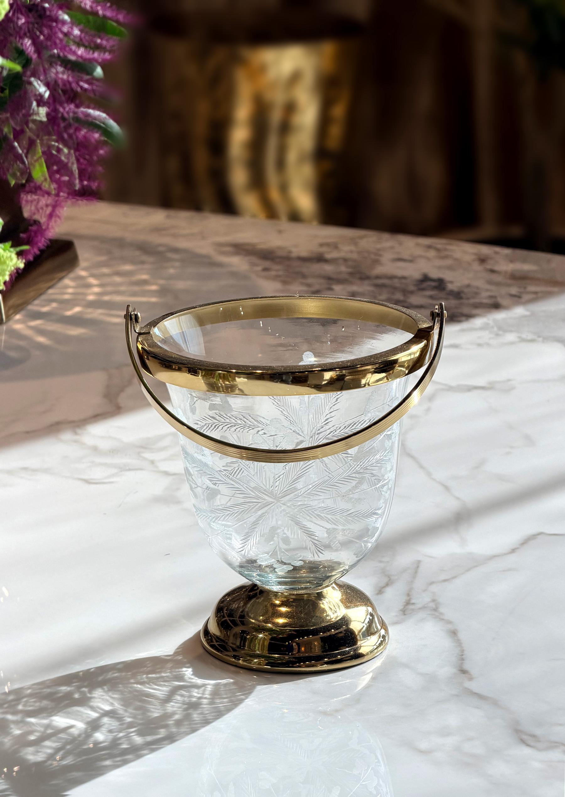 COOLER POJEMNIK NA LÓD metalowo-szklany z uchwytem, złote detale, styl glamour