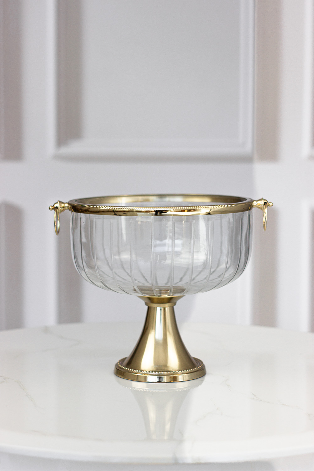 COOLER na złotej metalowej nodze, szklana misa, złote uchwyty, glamour, piękny COOLER na złotej metalowej nodze, szklana misa, złote uchwyty, glamour, piękny
