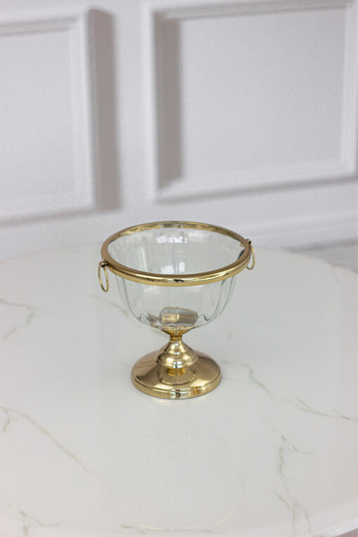 COOLER szklany, transparentny, złote metalowe detale, klasyczny wygląd