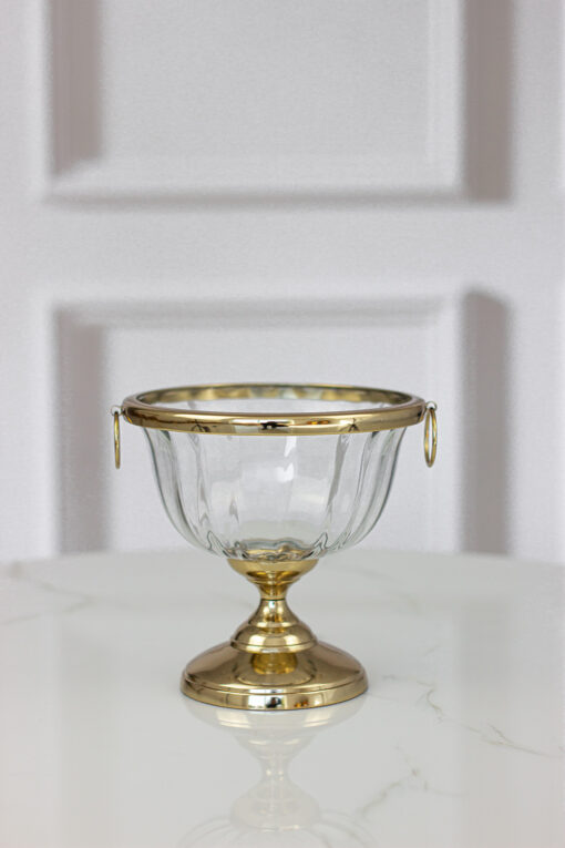 COOLER szklany, transparentny, złote metalowe detale, klasyczny wygląd, piękny