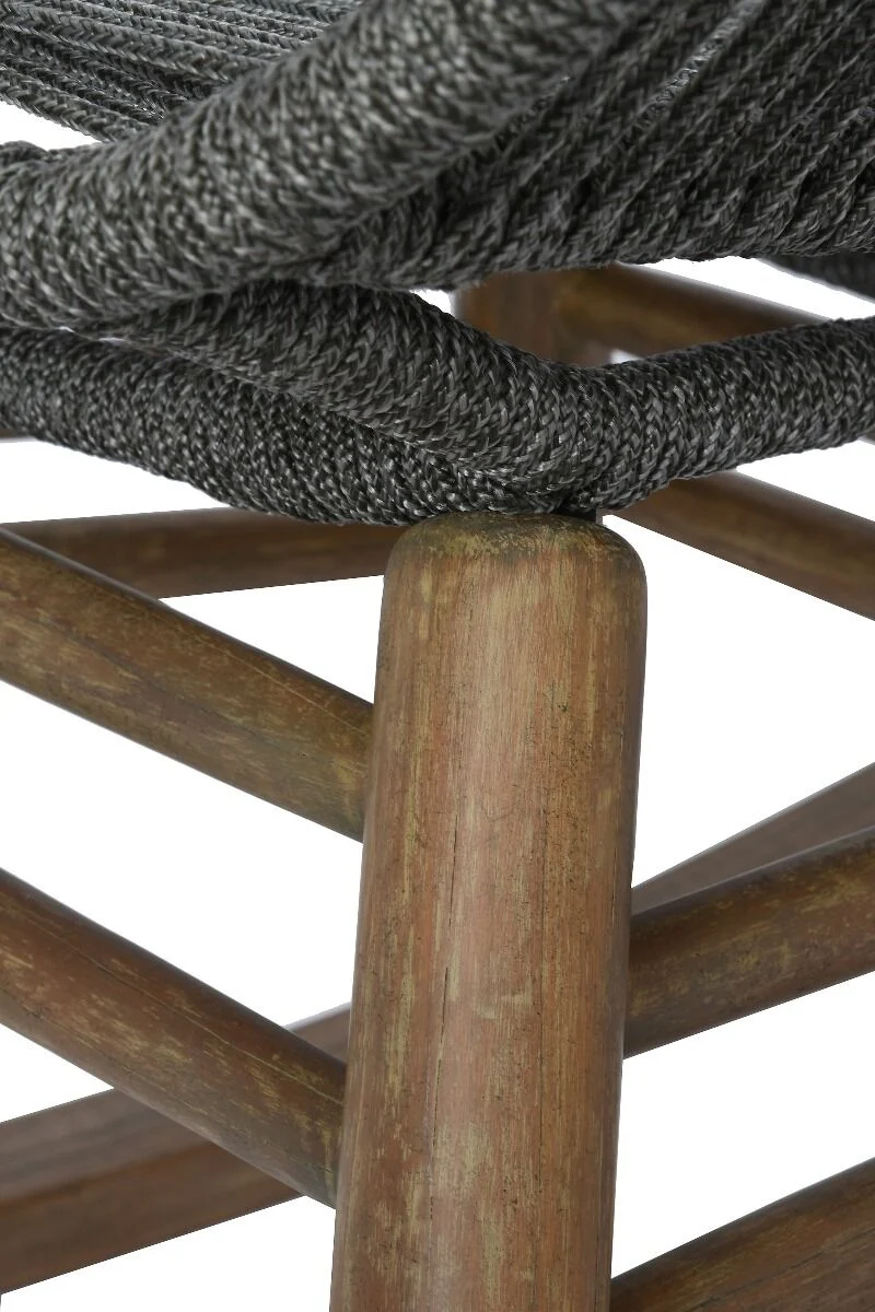 FOTEL BUJANY OGRODOWY drewniana podstawa, szary snurek, styl boho, zestaw ogrodowy OM003-3