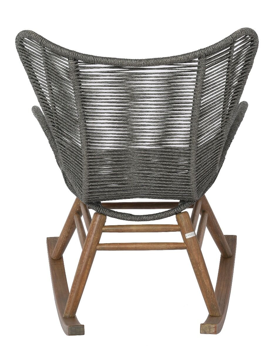 FOTEL BUJANY OGRODOWY drewniana podstawa, szary snurek, styl boho, zestaw ogrodowy OM003, na taras