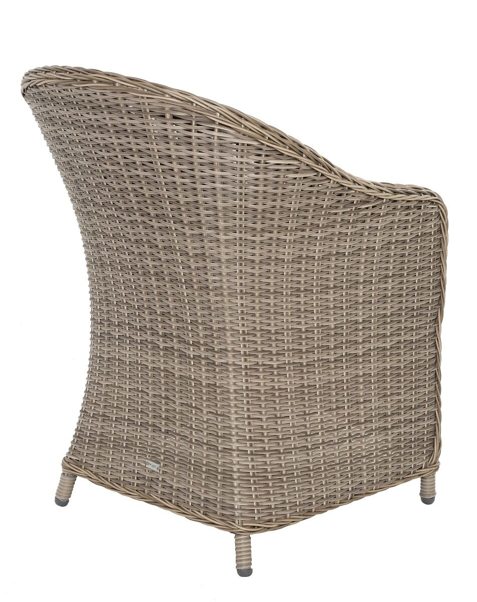 FOTEL OBIADOWY z beżowego ekorattanu, szara poduszka, klasyczny, zestaw ogrodowy OM009-4