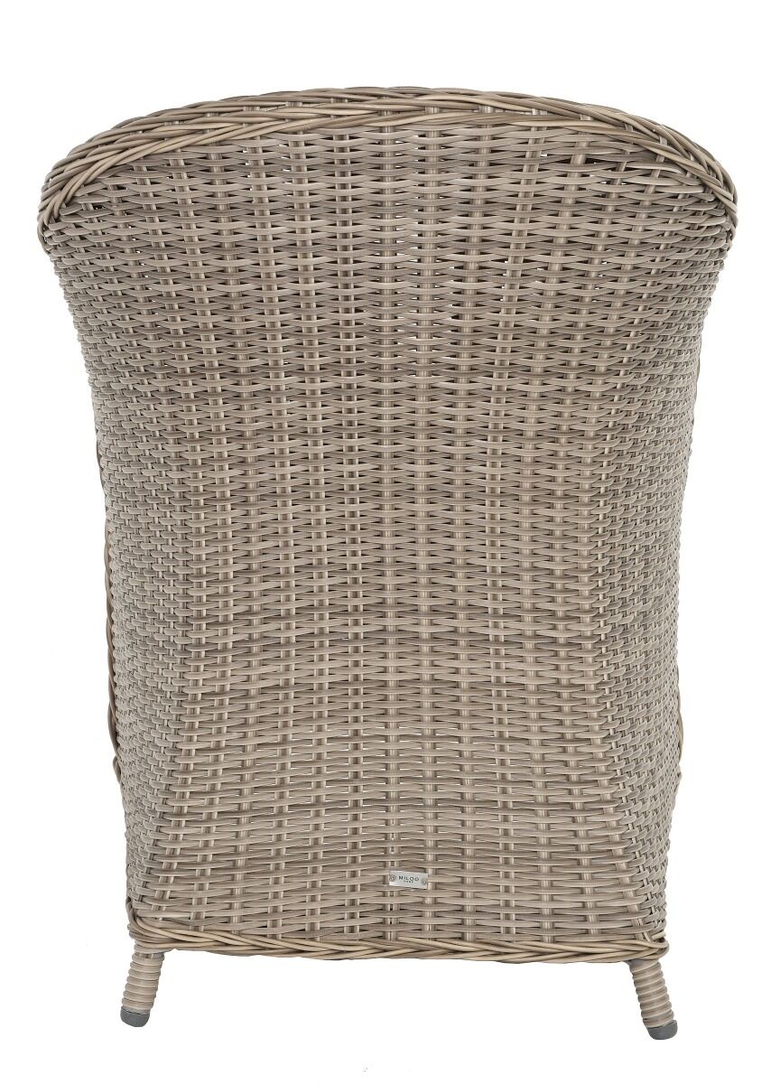 FOTEL OBIADOWY z beżowego ekorattanu, szara poduszka, klasyczny, zestaw ogrodowy OM009-5