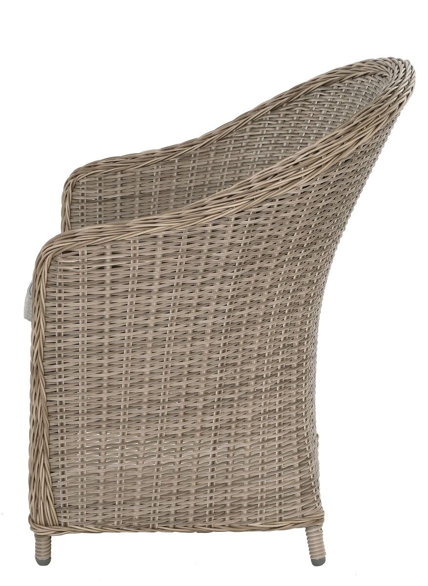 FOTEL OBIADOWY z beżowego ekorattanu, szara poduszka, klasyczny, zestaw ogrodowy OM009-6