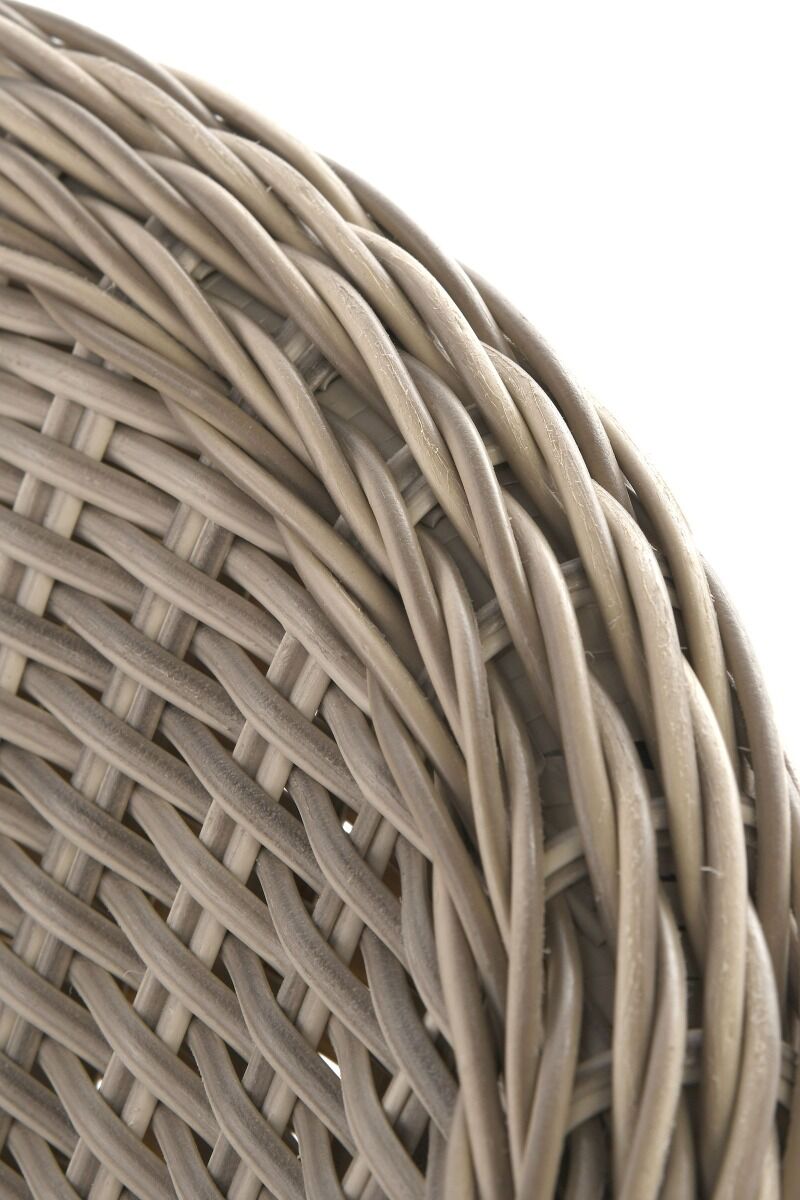 FOTEL OBIADOWY z beżowego ekorattanu, szara poduszka, klasyczny, zestaw ogrodowy OM009-7