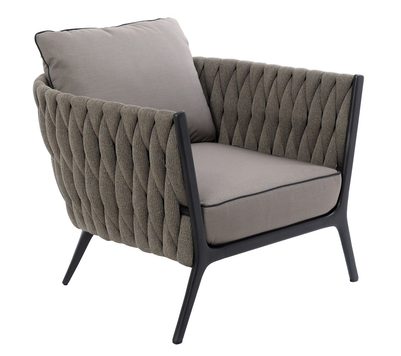 FOTEL OGRODOWY antracytowy stelaż, tkanina taupe, nowoczesny styl, zestaw ogrodowy OM005, ekskluzywny
