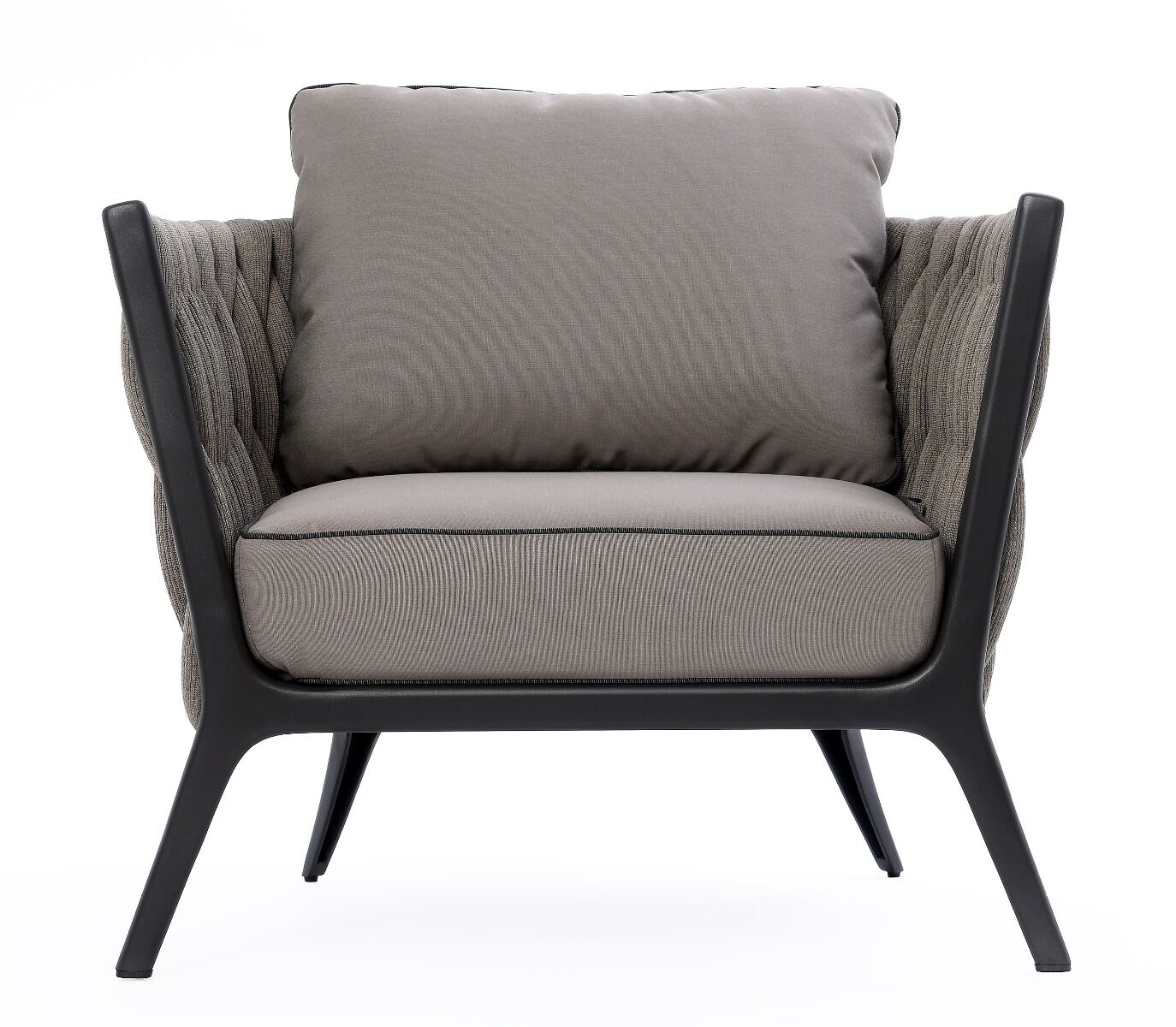 FOTEL OGRODOWY antracytowy stelaż, tkanina taupe, nowoczesny styl, zestaw ogrodowy OM005, wyjątkowy
