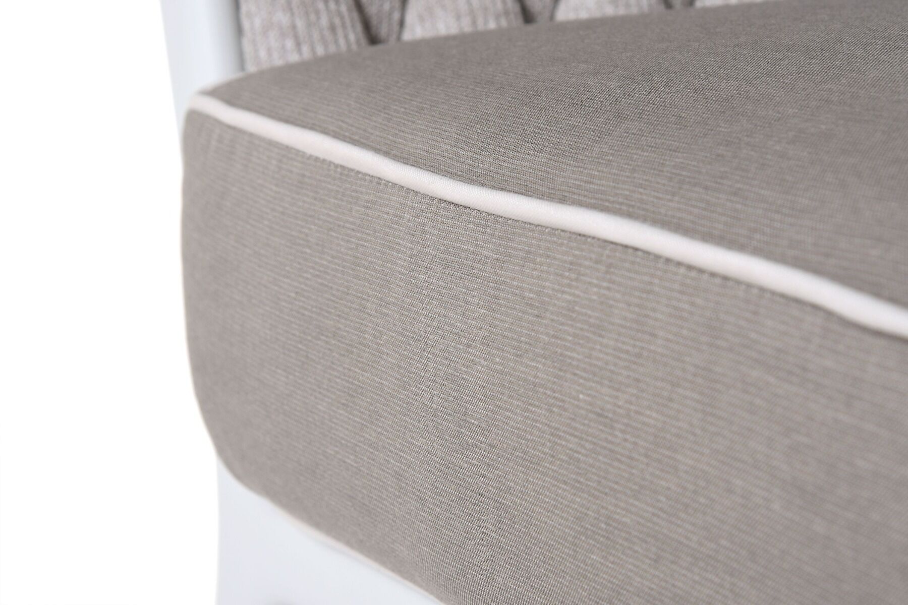 FOTEL OGRODOWY biały stelaż, tkanina Sunbrella taupe, nowoczesny wygląd, zestaw OM011-1