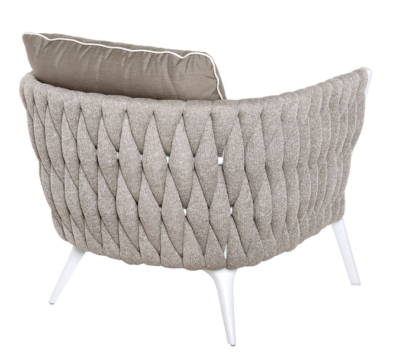 FOTEL OGRODOWY biały stelaż, tkanina Sunbrella taupe, nowoczesny wygląd, zestaw OM011, piękny