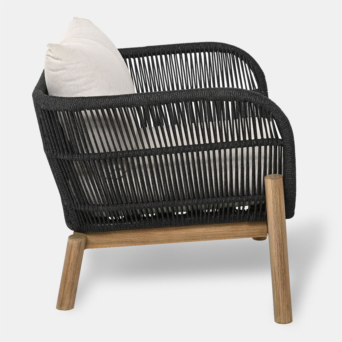 FOTEL OGRODOWY czarno-brązowy, jasne poduszki, klasyczne piękno, zestaw ogrodowy OM002, ekskluzywny