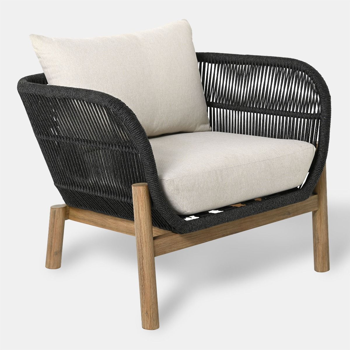 FOTEL OGRODOWY czarno-brązowy, jasne poduszki, klasyczne piękno, zestaw ogrodowy OM002, na ogród