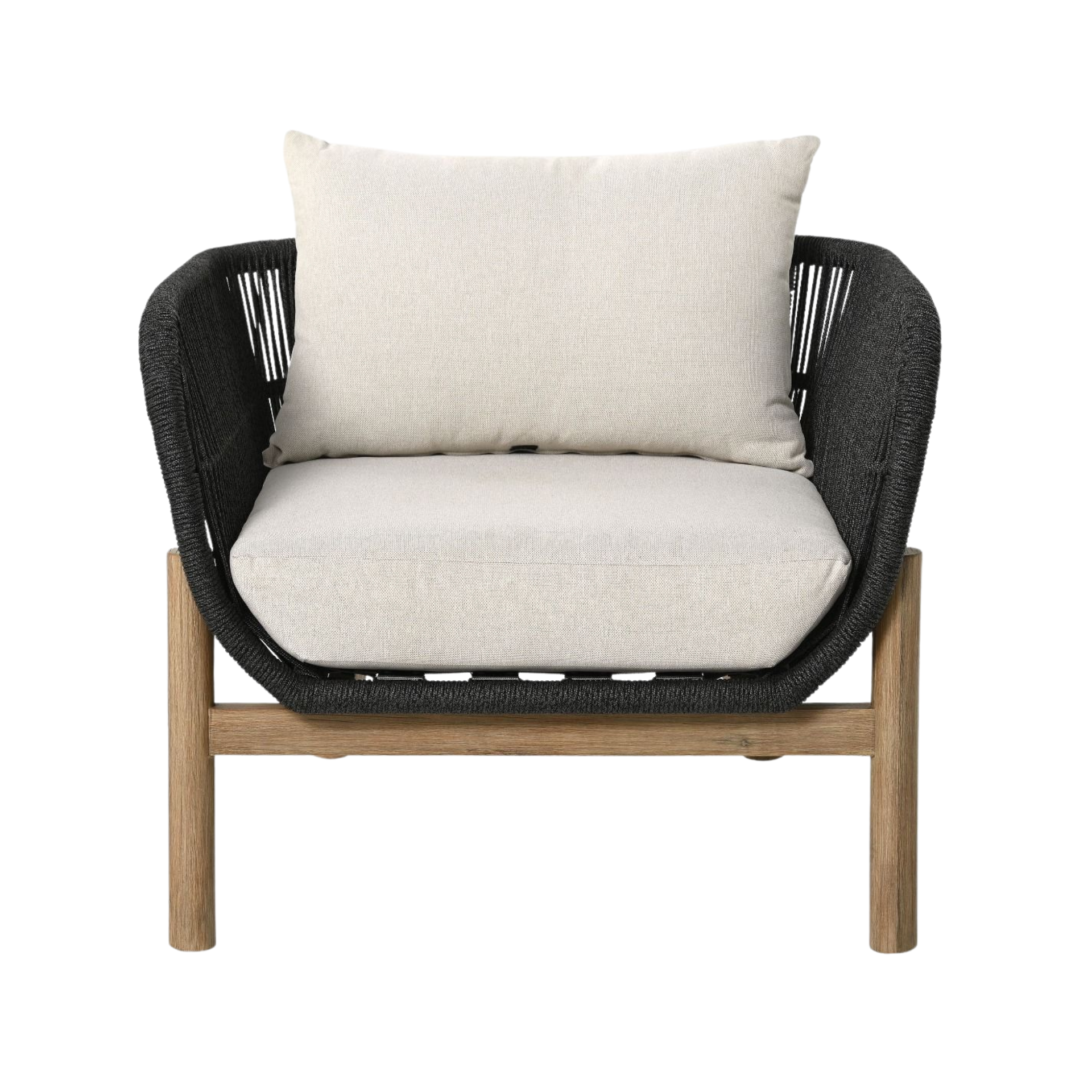 FOTEL OGRODOWY czarno-brązowy, jasne poduszki, klasyczne piękno, zestaw ogrodowy OM002