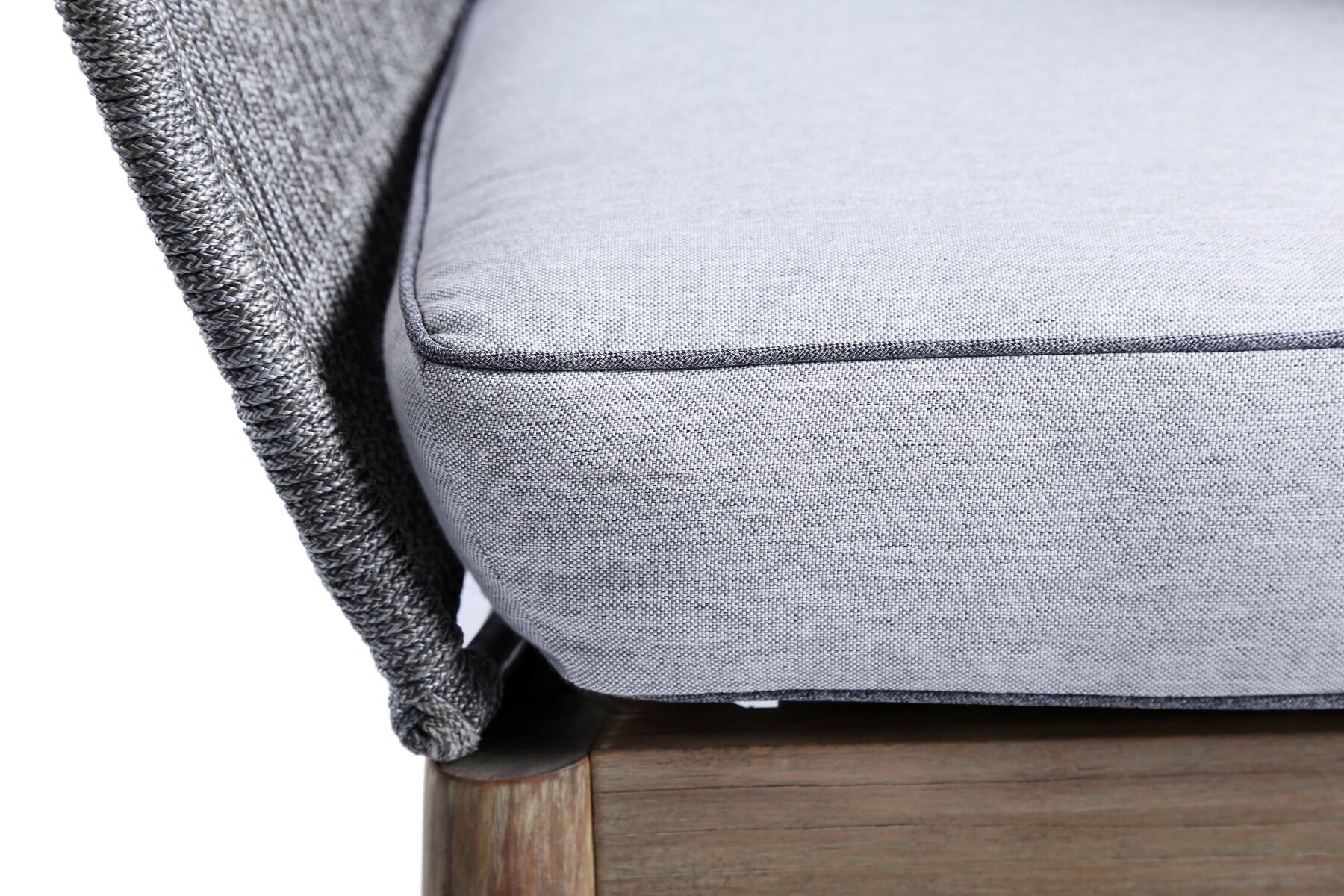 FOTEL OGRODOWY na drewnianej podstawie, oparcie z szarego sznurka, styl boho, zestaw ogrodowy OM003-4