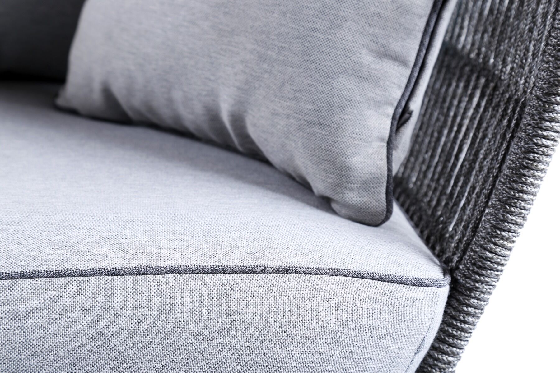 FOTEL OGRODOWY na drewnianej podstawie, oparcie z szarego sznurka, styl boho, zestaw ogrodowy OM003-5