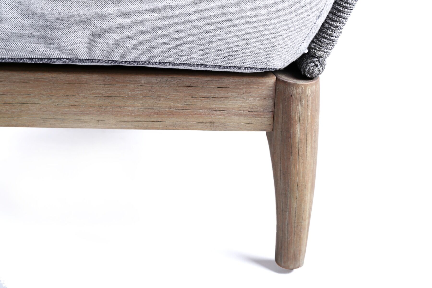 FOTEL OGRODOWY na drewnianej podstawie, oparcie z szarego sznurka, styl boho, zestaw ogrodowy OM003-6