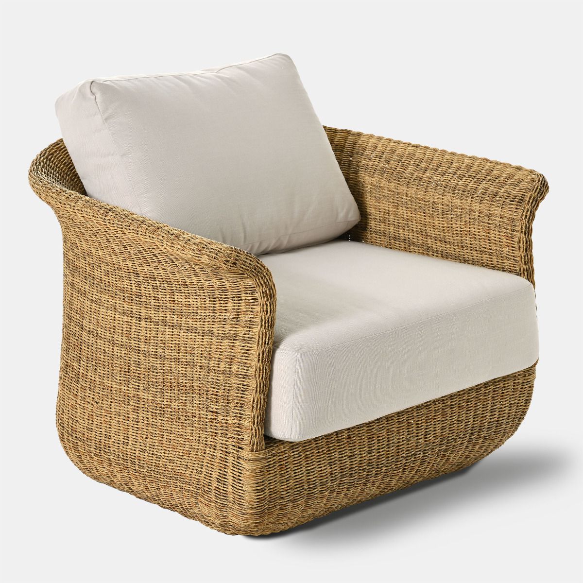 FOTEL OGRODOWY z technorattanu, poduszki sunproof, obłe kształty, zestaw ogrodowy OM004, piękny