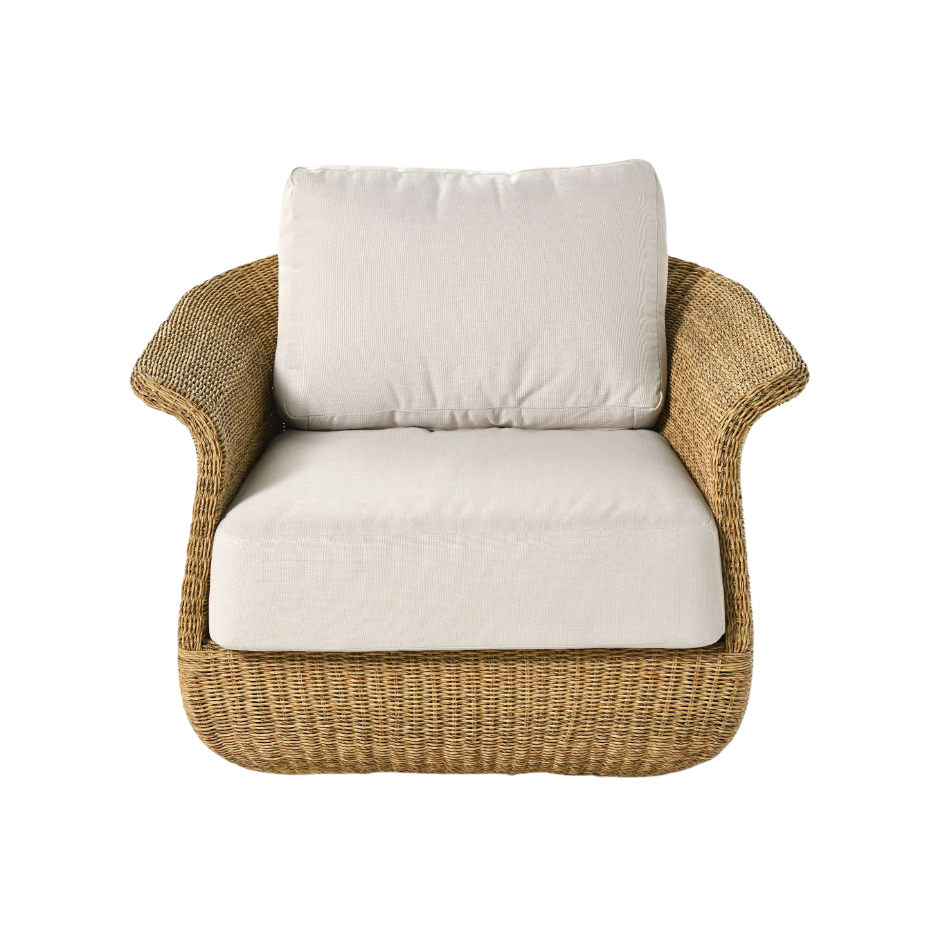 FOTEL OGRODOWY z technorattanu, poduszki sunproof, obłe kształty, zestaw ogrodowy OM004