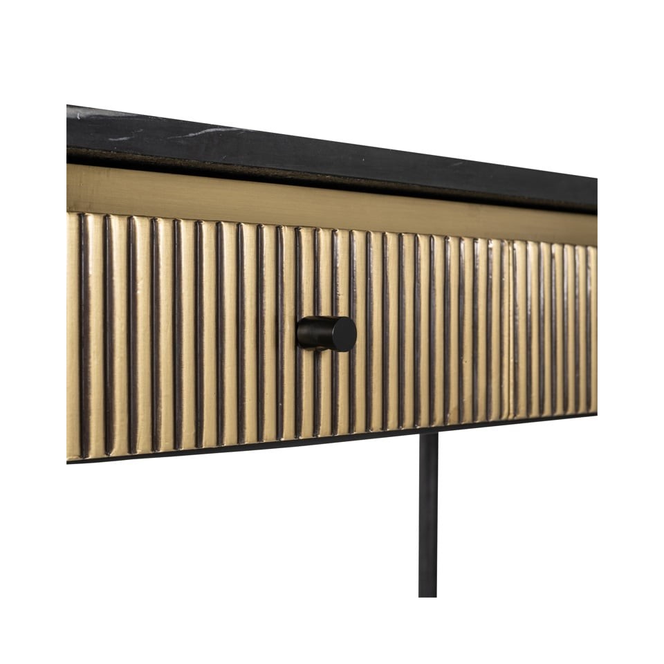 KONSOLA czarny marmurowy blat, czarne nogi, mosiężne detale, styl glamour, niepowtarzalna