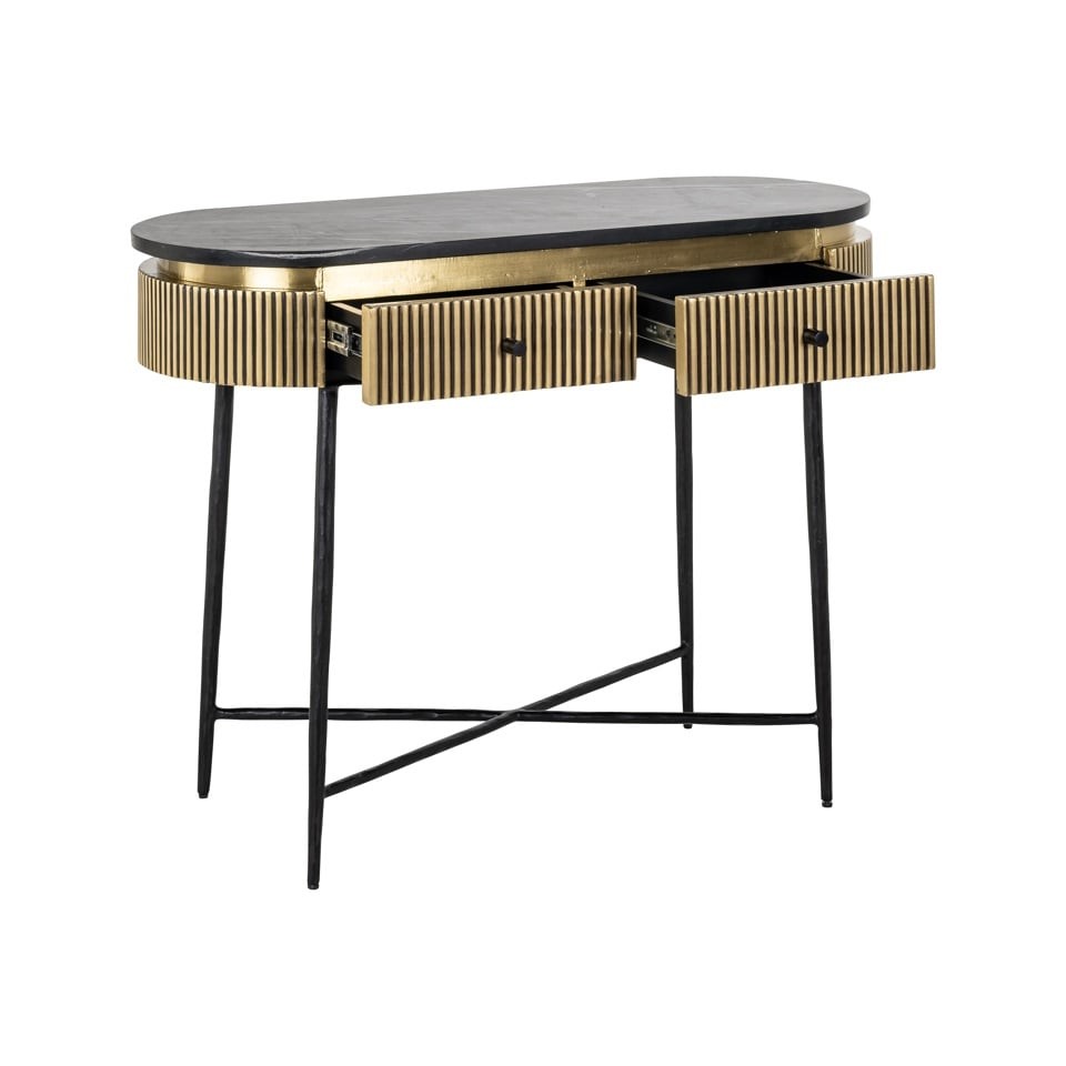 KONSOLA czarny marmurowy blat, czarne nogi, mosiężne detale, styl glamour, wyjątkowa