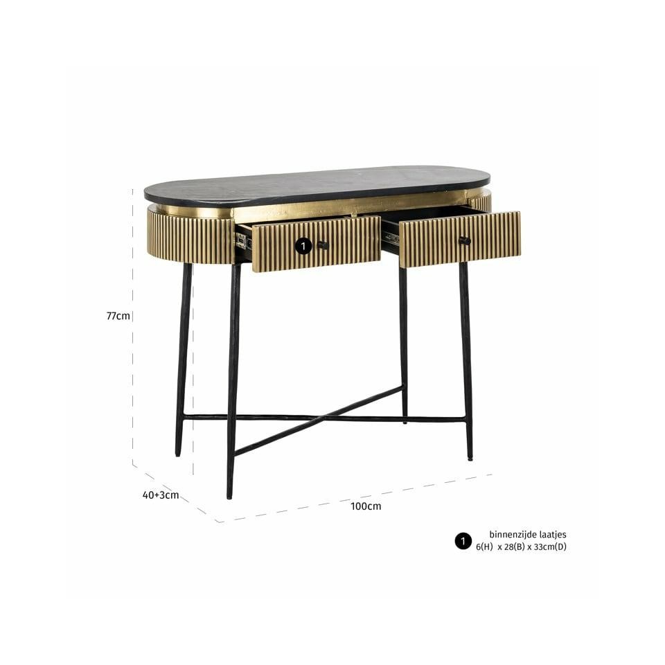 KONSOLA czarny marmurowy blat, czarne nogi, mosiężne detale, styl glamour, wymiary