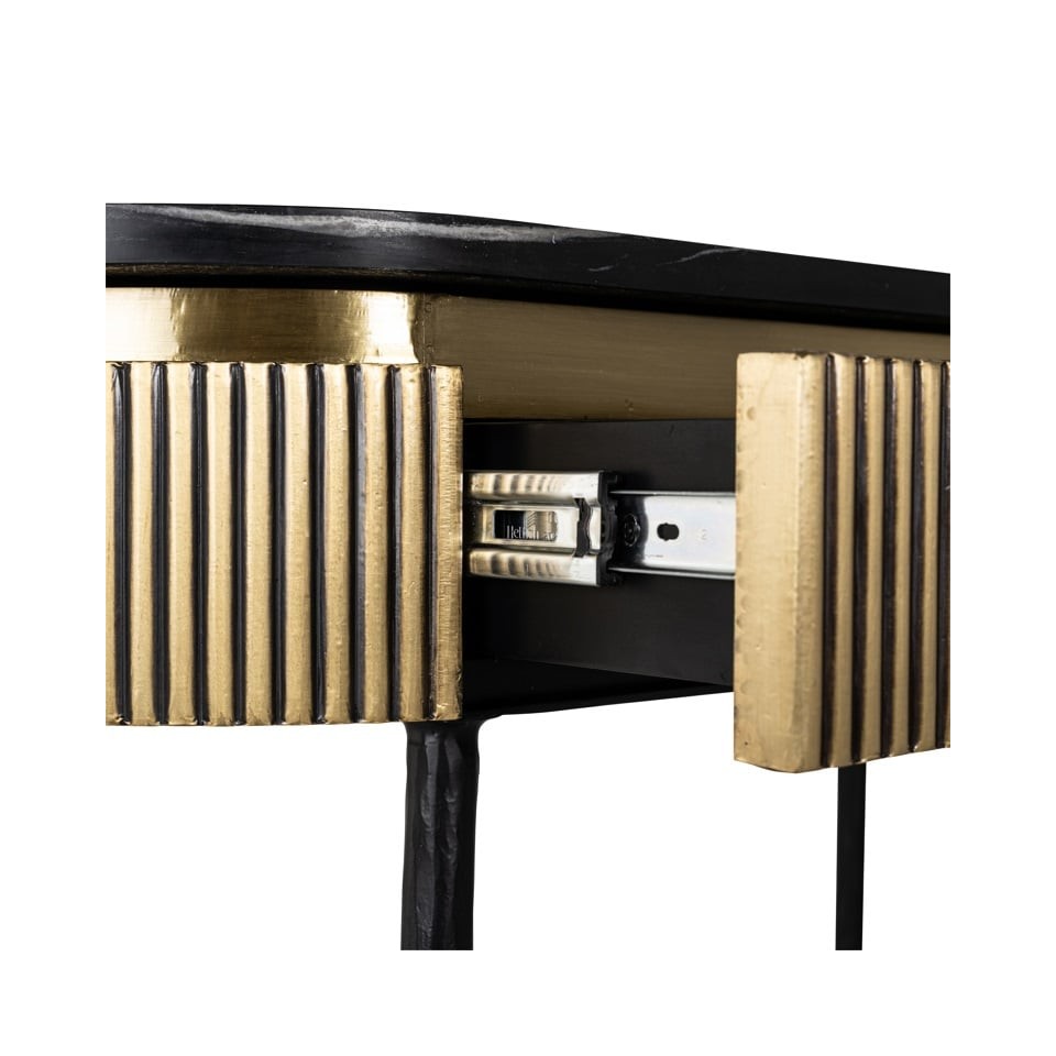 KONSOLA czarny marmurowy blat, czarne nogi, mosiężne detale, styl glamour, wysoka jakość