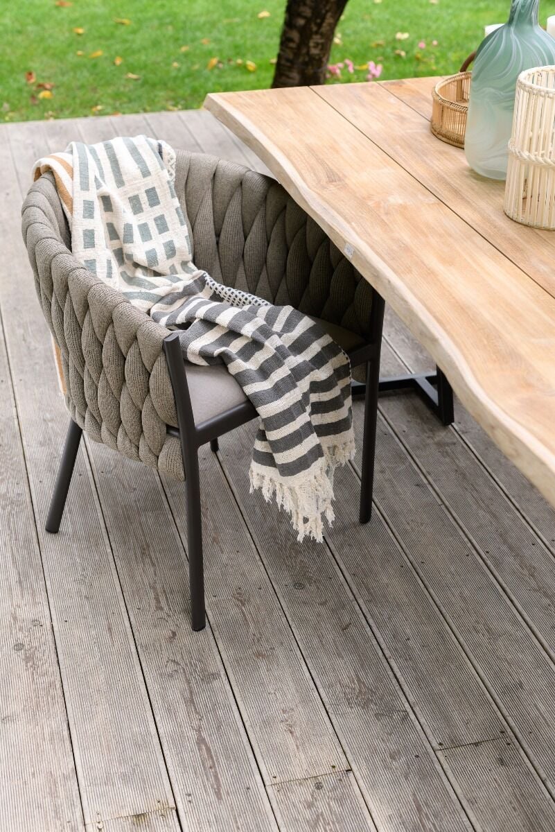 KRZESŁO OGRODOWE antracytowy stelaż, tkanina taupe, nowoczesny styl, zestaw ogrodowy OM005-3