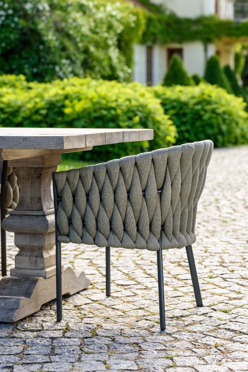 KRZESŁO OGRODOWE antracytowy stelaż, tkanina taupe, nowoczesny styl, zestaw ogrodowy OM005