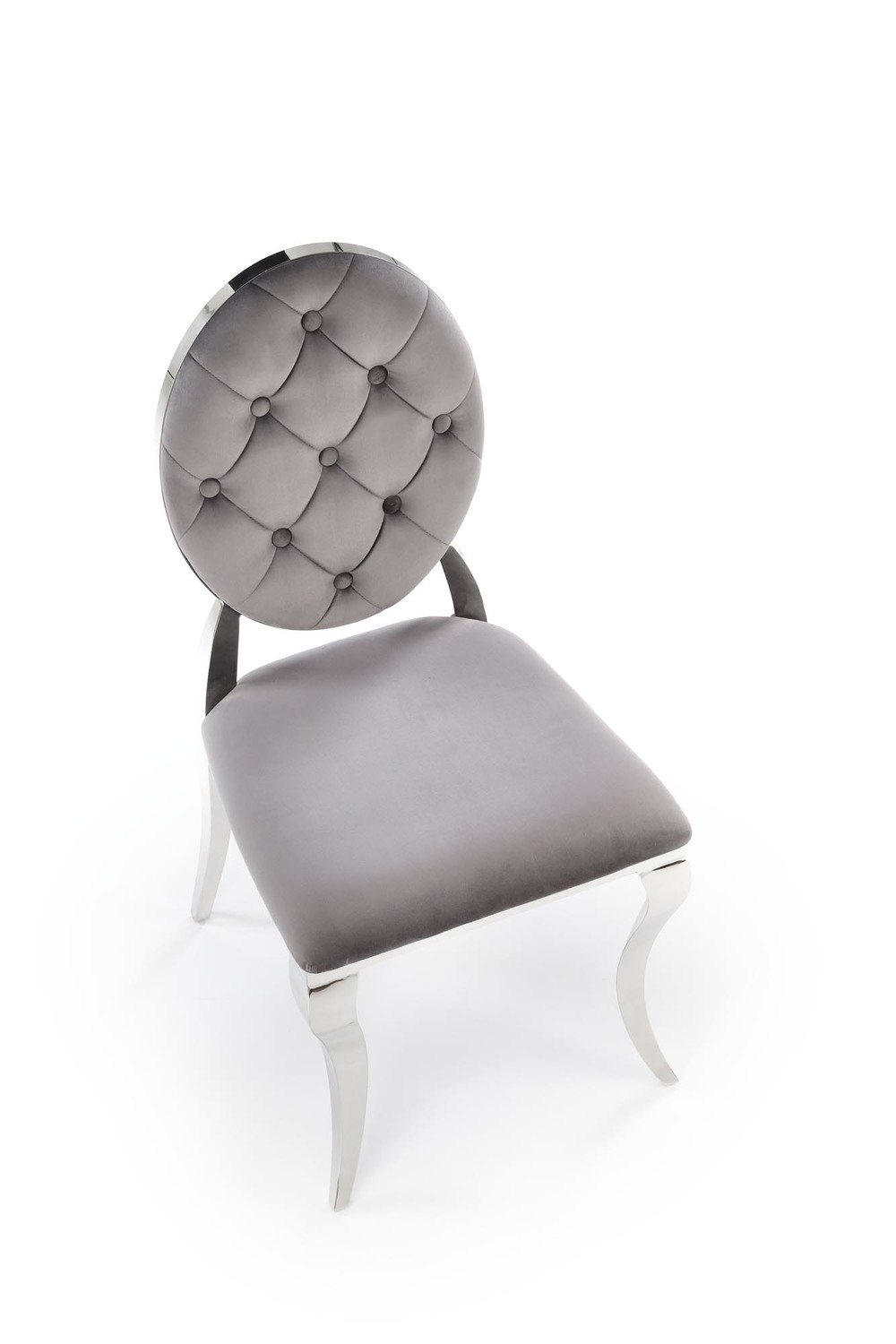 KRZESŁO na srebrnych nogach, szare pikowane oparcie z velvetu, klasyczny styl, do salonu KRZESŁO na srebrnych nogach, szare pikowane oparcie z velvetu, klasyczny styl, do salonu