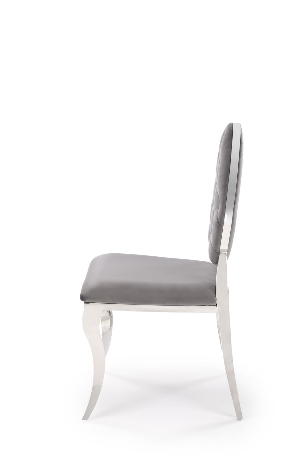 KRZESŁO na srebrnych nogach, szare pikowane oparcie z velvetu, klasyczny styl, ekskluzywne KRZESŁO na srebrnych nogach, szare pikowane oparcie z velvetu, klasyczny styl, ekskluzywne